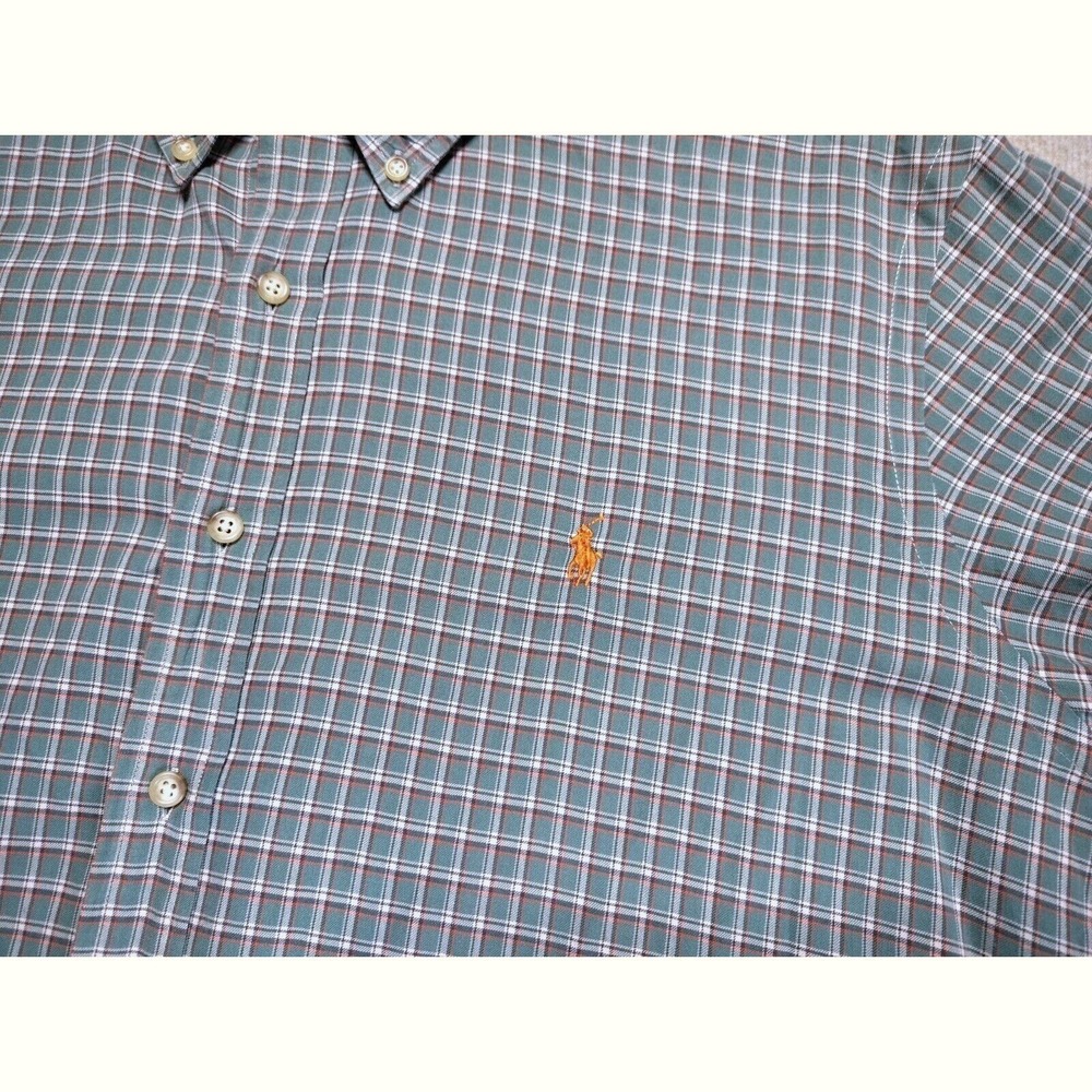 Ralph Lauren Shirt Men's 2XL Green Plaid Button Down Cotton Preppy Orange Pony